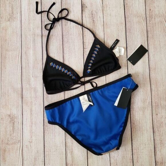 Kenneth Cole Halter Two Piece Cutout Triangle Bikini Swimsuit Black Size Medium - Picture 5 of 8